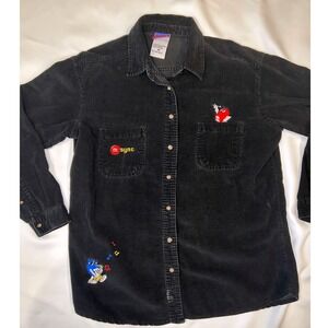M&M's Brand Corduroy Button Up Men M Black Good‎ Embroidered Characters m sync